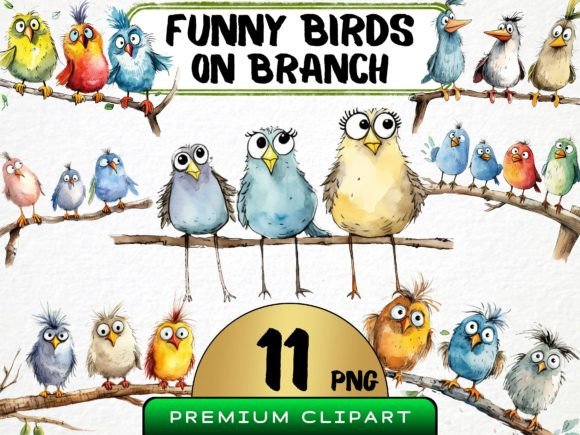 Adding Whimsy to Your Designs with Funny Birds on Branch Clipart
