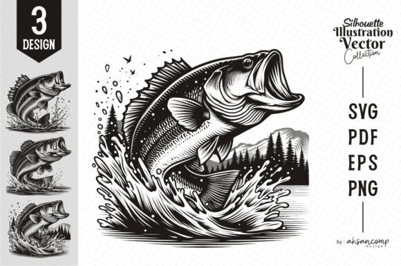 Bass Fish Jumping Silhouette Bundle: Capturing Dynamic Motion