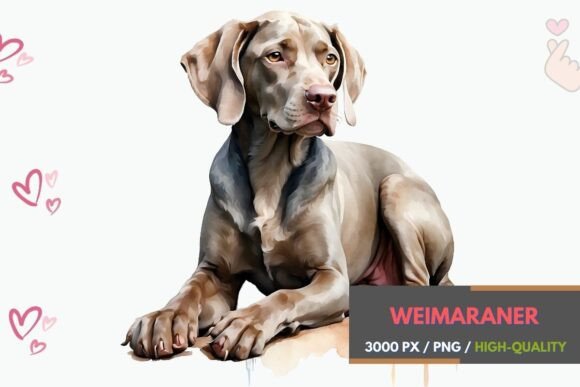 Beautiful Weimaraner Watercolor Dog Clipart PNG