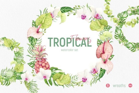 Bring Vacation Vibes to Your Projects with Tropical Flowers Set Wreaths