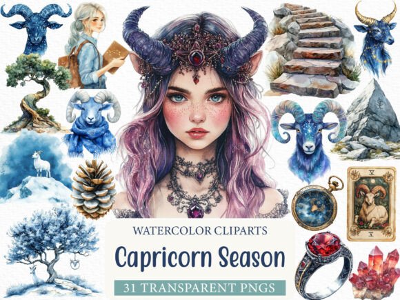 Capricorn Season Clipart: Elegant Zodiac Design Assets