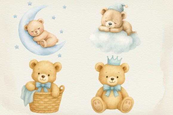 Charming Baby Bear Watercolor Clipart for Creative Projects