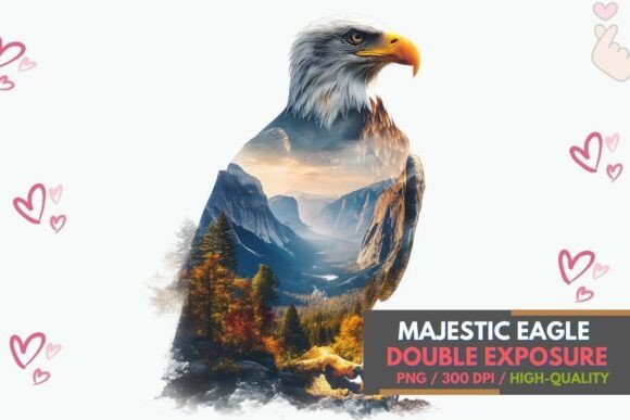 Eagle & Mountain Double Exposure PNG: A Wild Design Asset