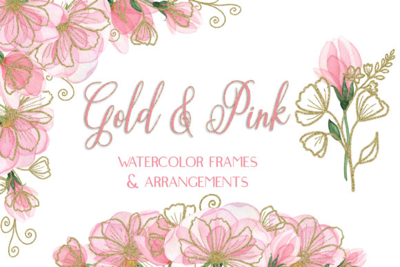 Elevate Designs with Blush Pink & Gold Watercolor Clipart