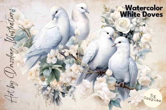 Elevate Your Brand with Pastel White Watercolor Dove Couples