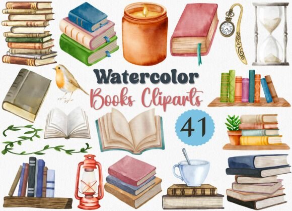 Elevate Your Brand with Watercolor Books Clipart & Book Stack PNG Assets