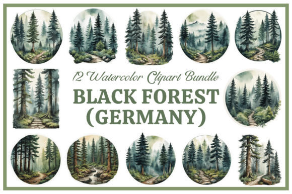 Enchanting Design Assets: The Black Forest Watercolor Clipart Bundle