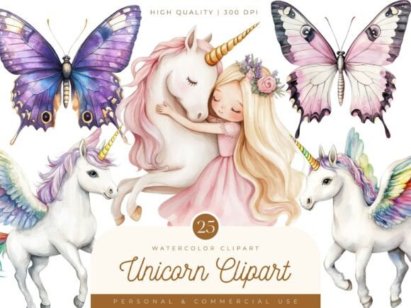 Enchanting Watercolor Unicorn Fairy Clipart for Creative Projects