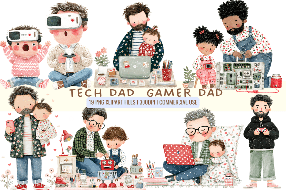 Tech Dad & Gamer Dad Cliparts: Modern Fatherhood in Pixels and Paint
