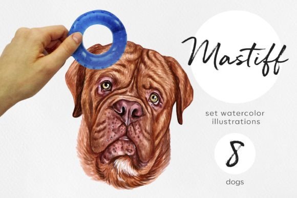 Unleash Canine Charm: Mastiff Watercolor Dog Illustrations