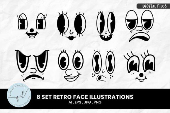 Unlocking Vintage Charm with 8 Set Retro Face Illustrations