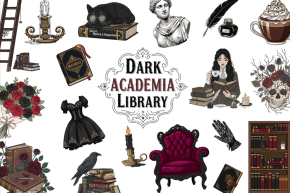 Unveiling the Dark Academia Clipart Bundle, Gothic