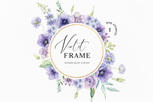 Watercolor Purple Floral Frame Clipart: A Designer's Delicate Touch