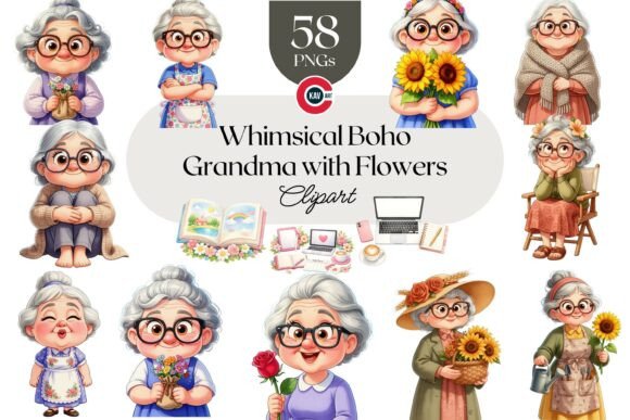 Whimsical Boho Grandma with Flowers: A Designer's Guide to Vintage Charm